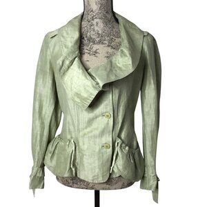 DONNA KARAN Black Label Sage Green Linen Silk Lagenlook Jacket Pockets Italy S